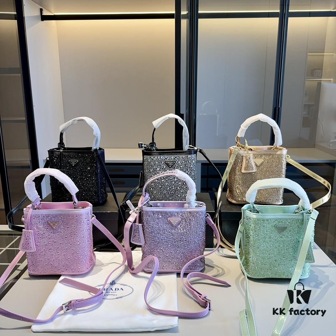 New Arrival - Upgraded Version, High-End Prada Limited Counter Bling Crystal Bucket Bag