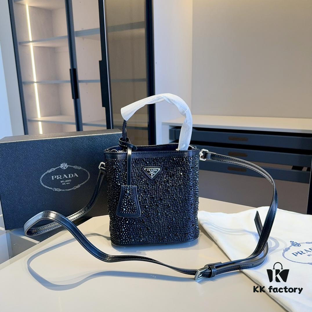 New Arrival - Upgraded Version, High-End Prada Limited Counter Bling Crystal Bucket Bag