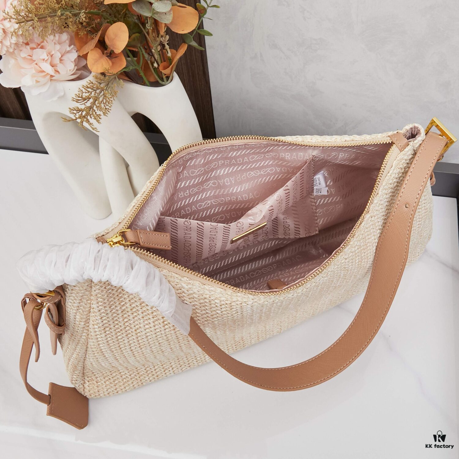 Prada Wicker Underarm Bag with Box