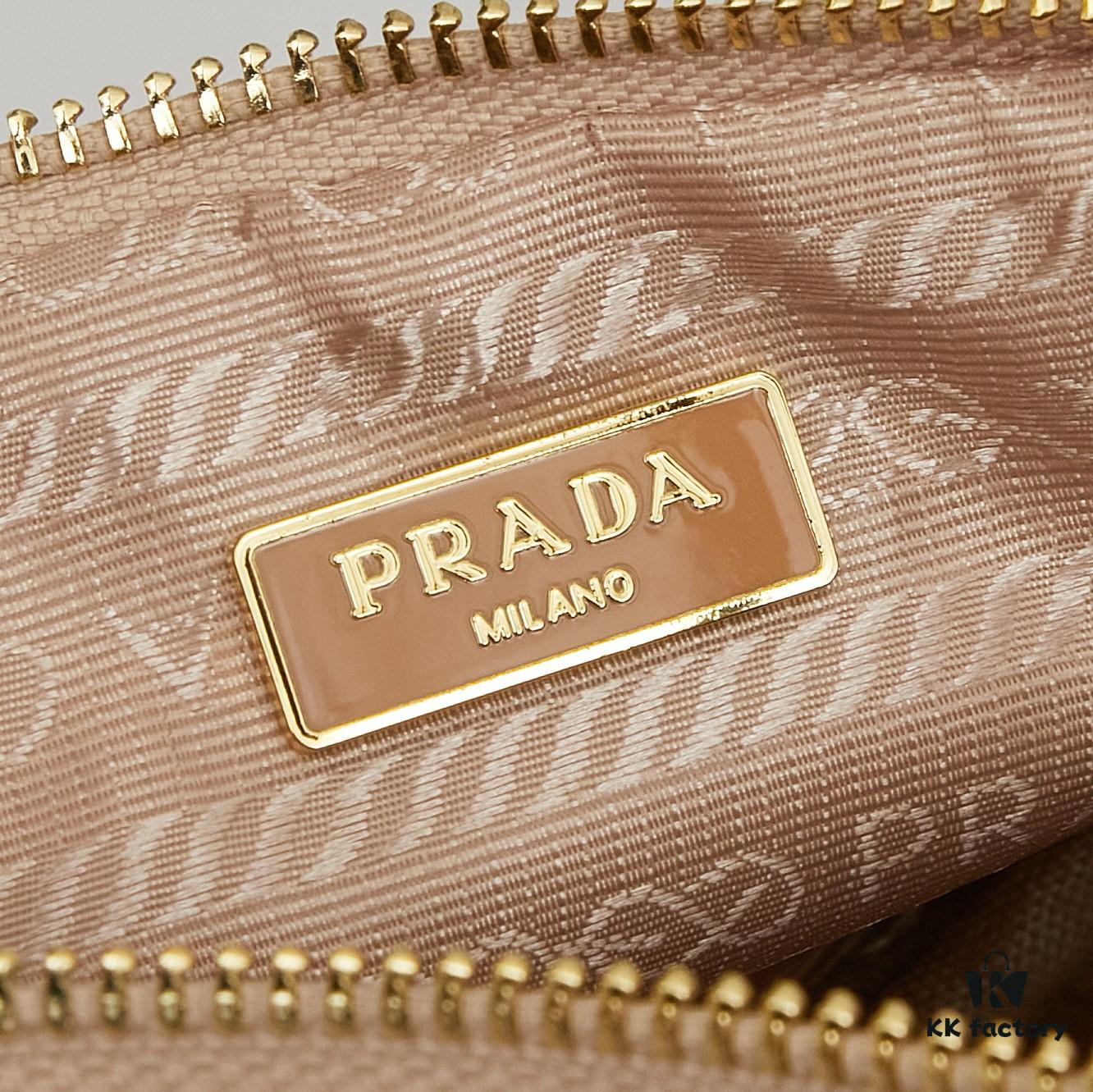 Prada Raffia Woven Triangle Bag with Box Packaging, 3D Logo, Lightweight Design, Metal Chain Included