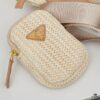 Prada Raffia Woven Triangle Bag with Box Packaging, 3D Logo, Lightweight Design, Metal Chain Included