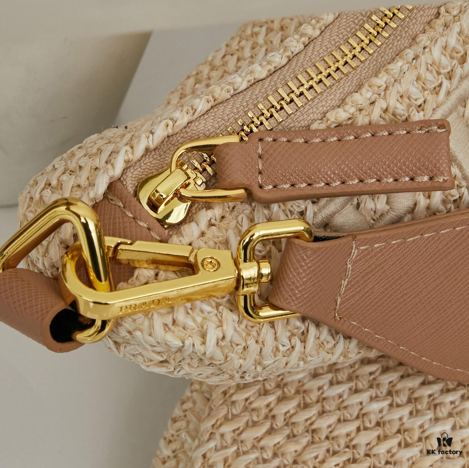 Prada Raffia Woven Triangle Bag with Box Packaging, 3D Logo, Lightweight Design, Metal Chain Included