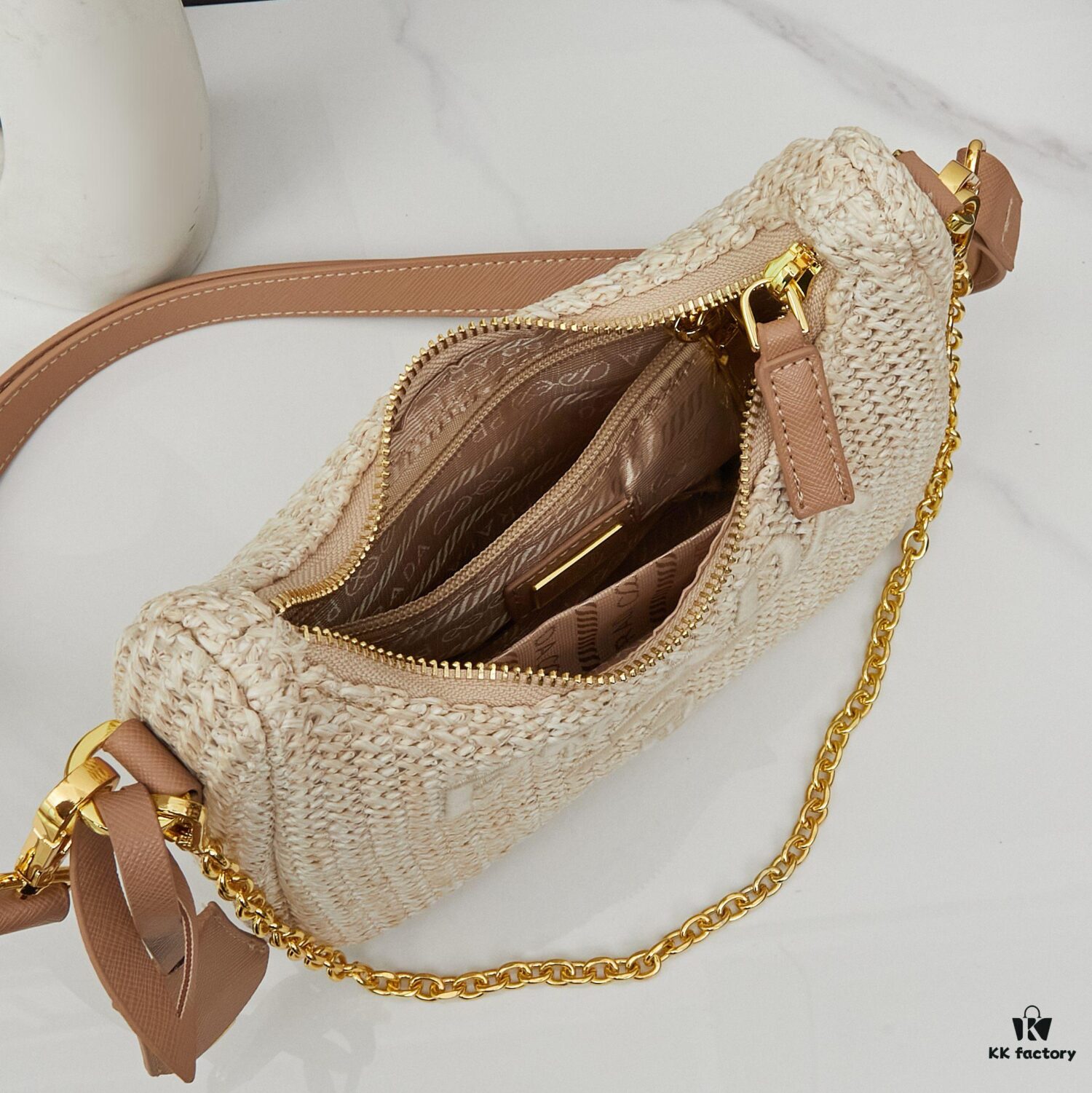 Beige Knitted Prada Underarm Handbag with Box 🎀 Love at First Sight