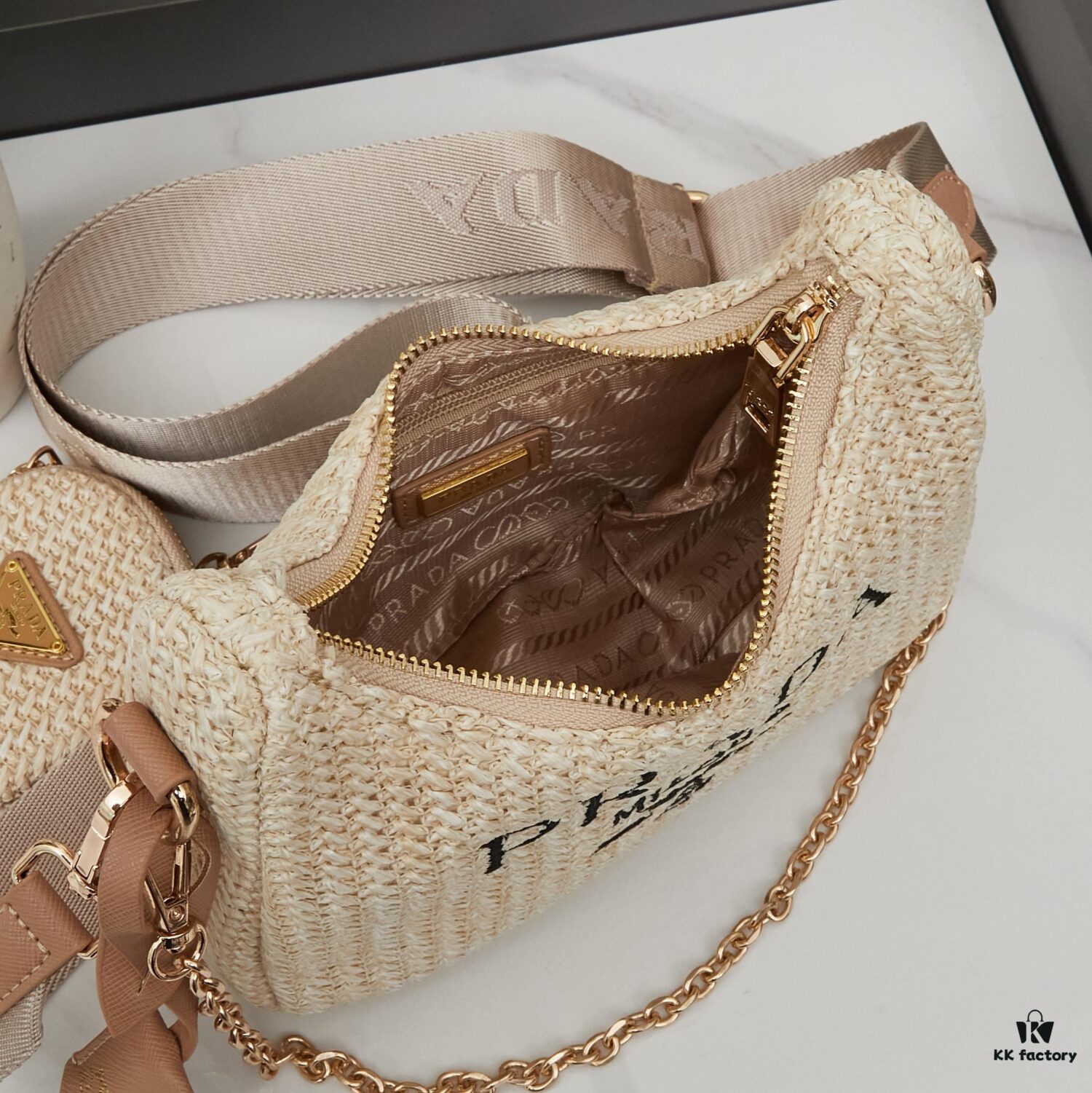 Beige Knitted Prada Three-in-One Bag 🎀 Adorable Design with Box