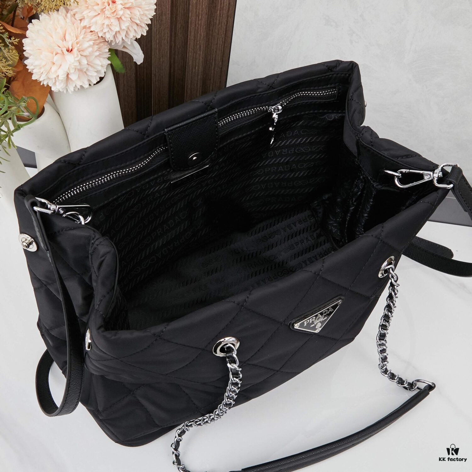 Prada Vintage Zipper Style Chain Quilted Crossbody Bag