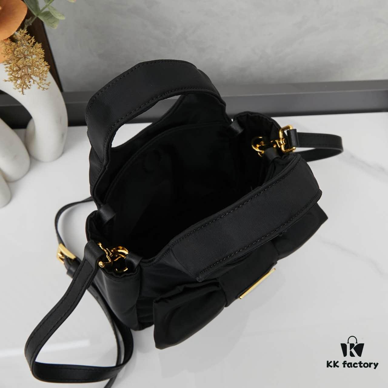 PRADA Bow Basket Bag in Recycled Nylon with Box