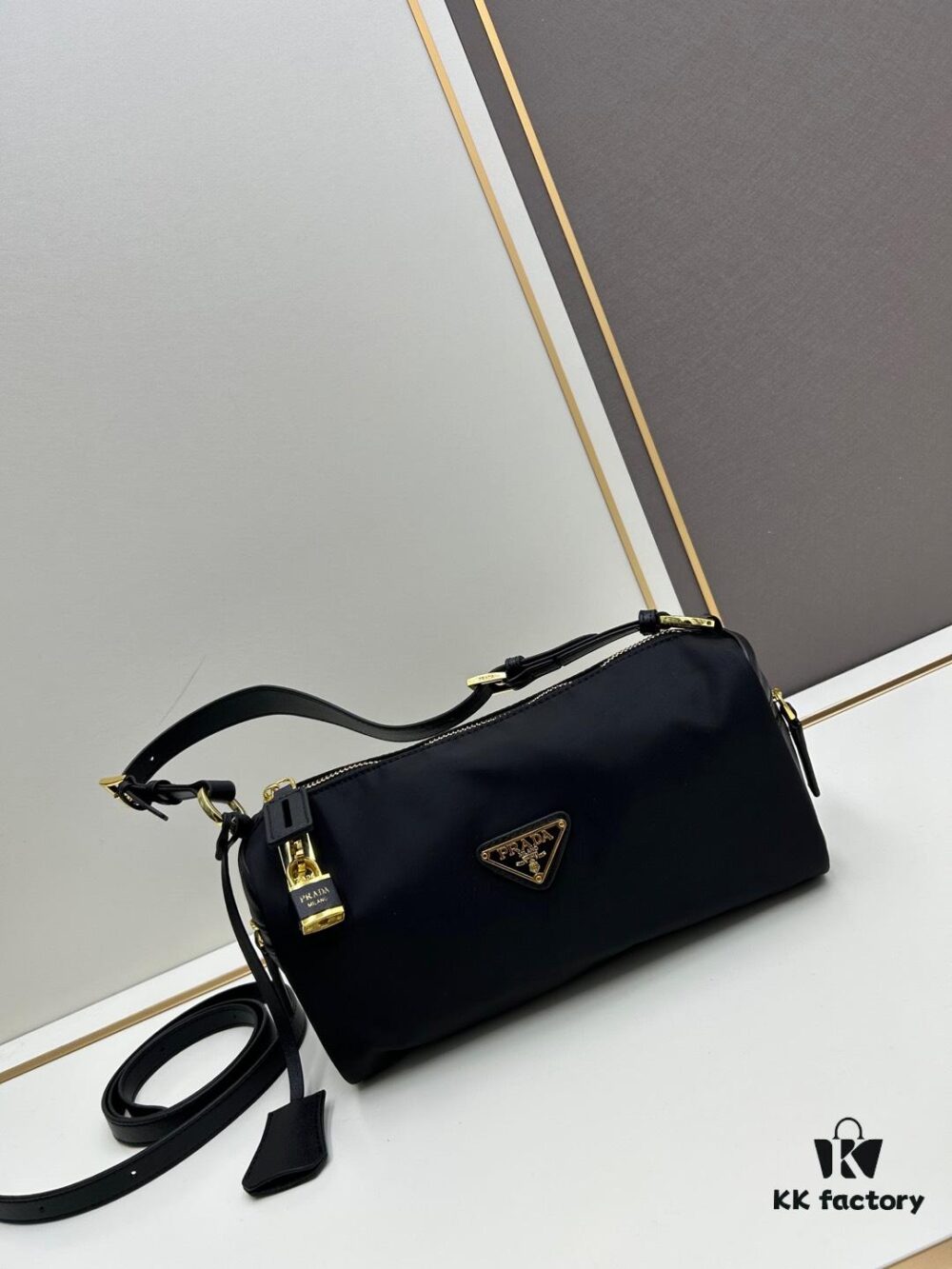 With Box, PRADA Prada 2024 Fall/Winter Black Padlock Shoulder Bag