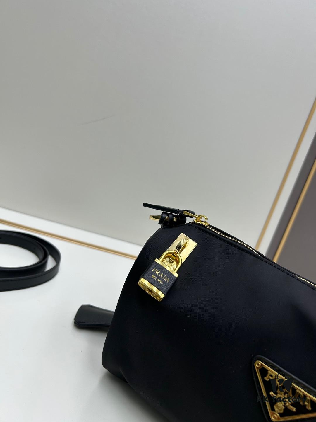 With Box, PRADA Prada 2024 Fall/Winter Black Padlock Shoulder Bag