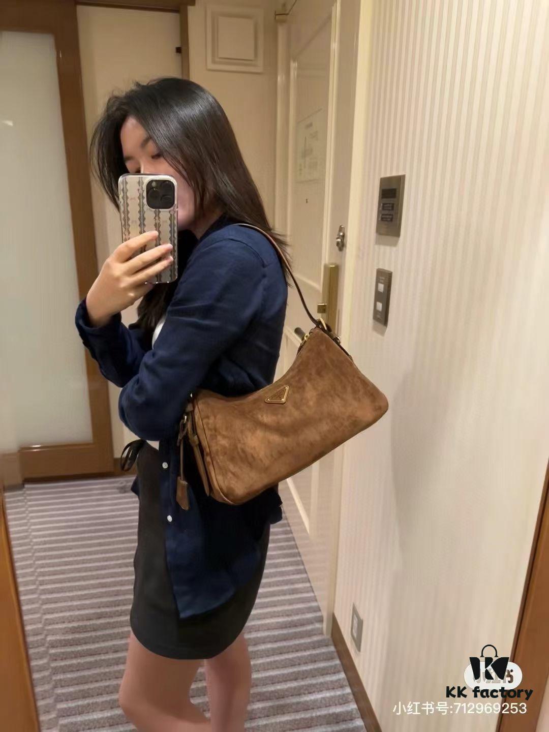 Prada Suede Underarm New Bag | Prada Aimee Handbag Fall/Winter 2024 Collection with Box, Size 37x24x9, Model 2460