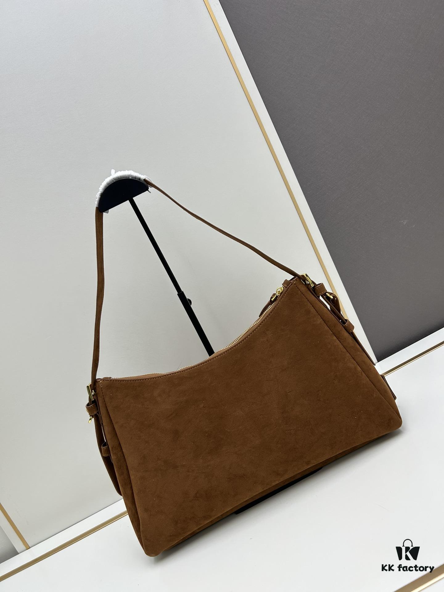 Prada Suede Underarm New Bag | Prada Aimee Bag 2024 Fall/Winter Collection Model 2460 with Box, Size 37x24x9