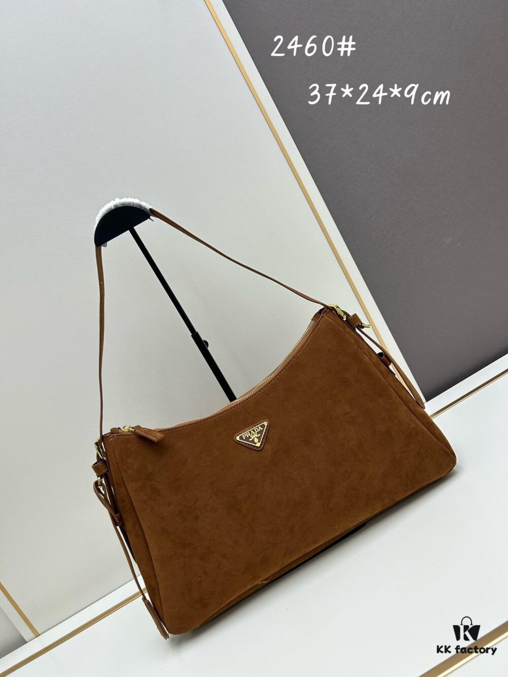 Prada Suede Underarm New Bag | Prada Aimee Bag 2024 Fall/Winter Collection Model 2460 with Box, Size 37x24x9
