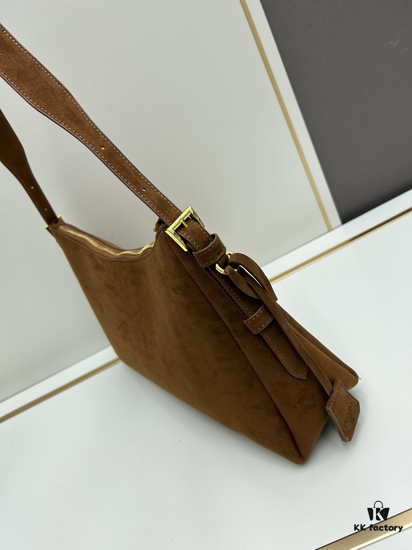 Prada Suede Underarm New Bag | Prada Aimee Bag 2024 Fall/Winter Collection Model 2460 with Box, Size 37x24x9
