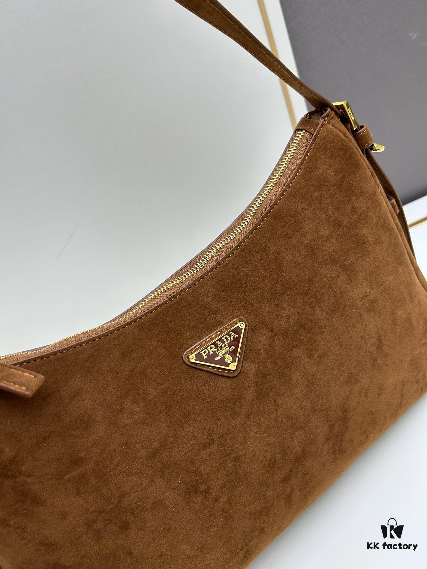 Prada Suede Underarm New Bag | Prada Aimee Bag 2024 Fall/Winter Collection Model 2460 with Box, Size 37x24x9
