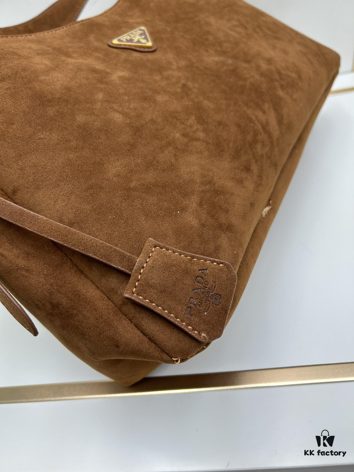 Prada Suede Underarm New Bag | Prada Aimee Bag 2024 Fall/Winter Collection Model 2460 with Box, Size 37x24x9