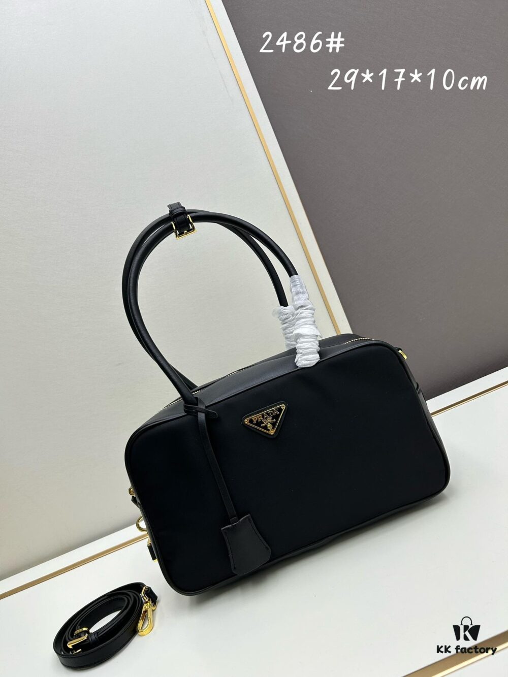 Prada 2024 Fall/Winter Black Re-Nylon Lock Embellished Shoulder Bag