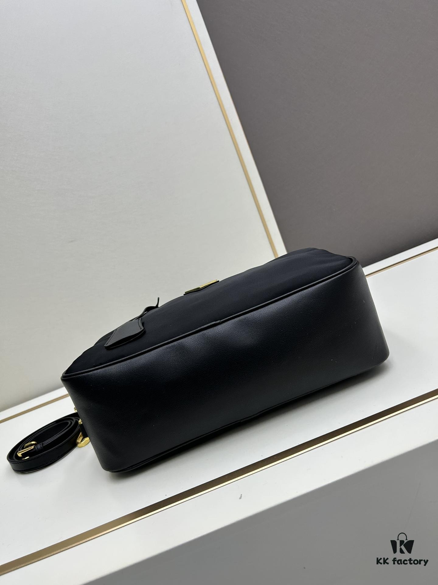 Prada 2024 Fall/Winter Black Re-Nylon Lock Embellished Shoulder Bag