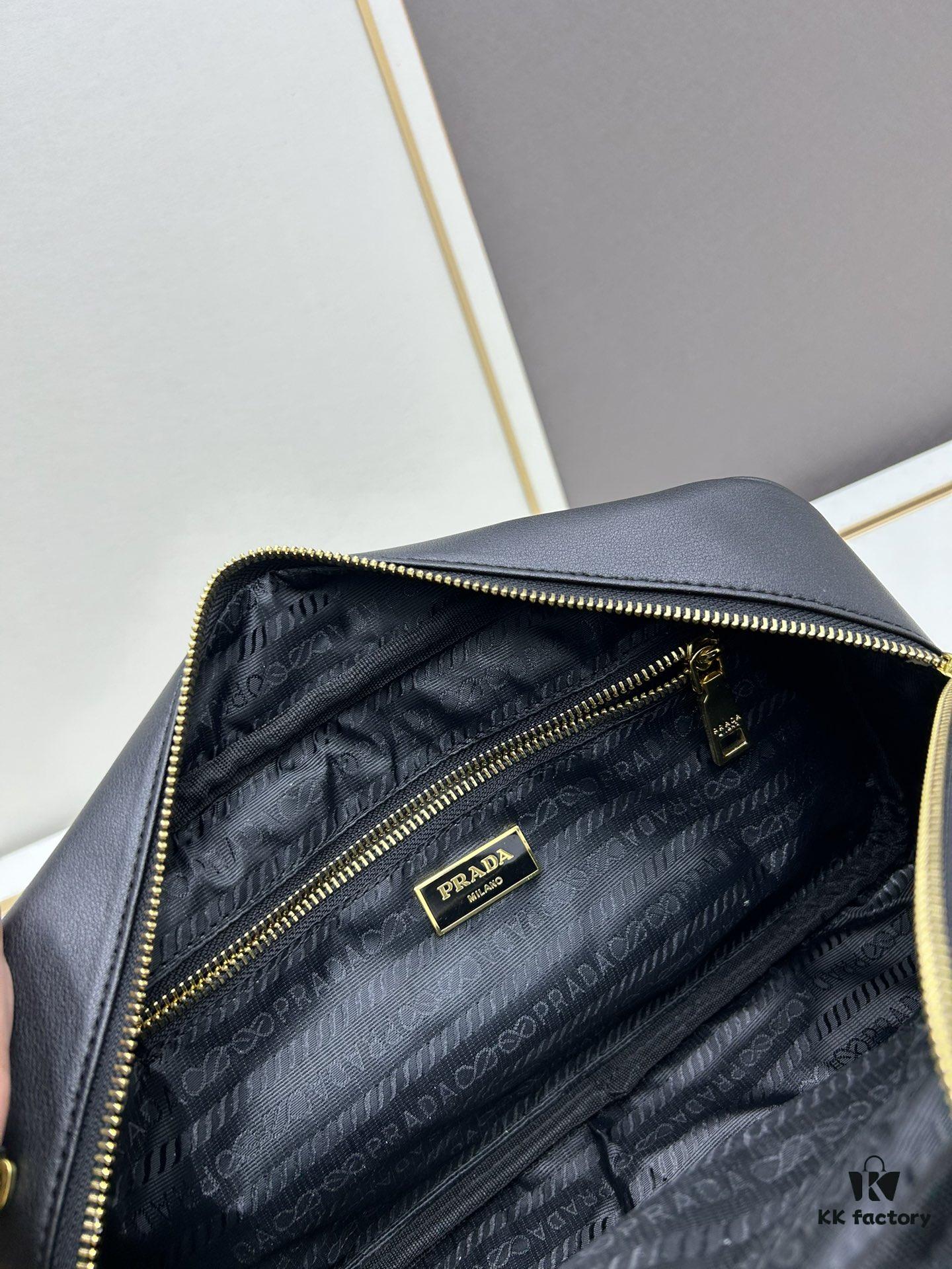 Prada 2024 Fall/Winter Black Re-Nylon Lock Embellished Shoulder Bag