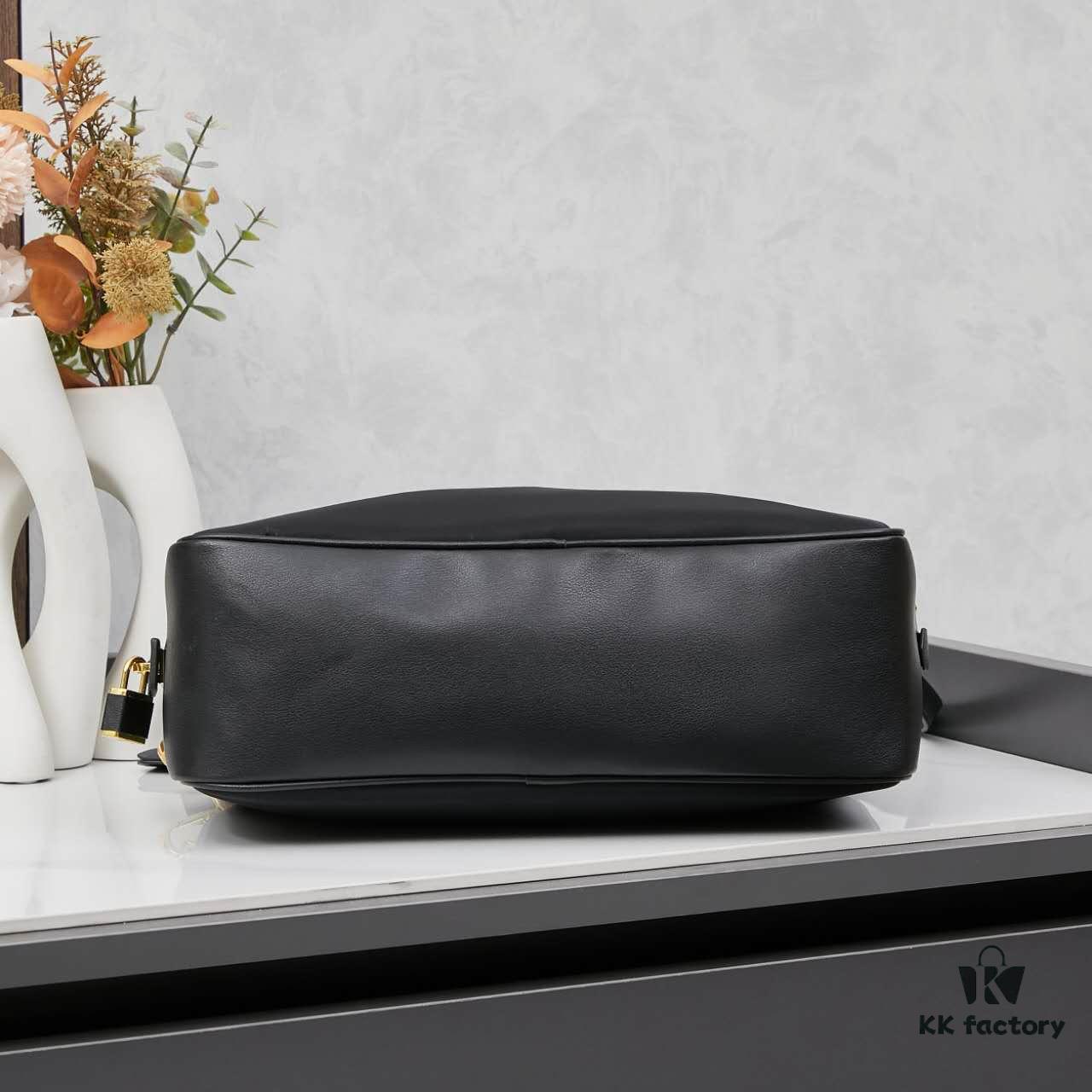 Prada 2024 Fall/Winter Black Re-Nylon and Leather Lock Detail Shoulder Bag