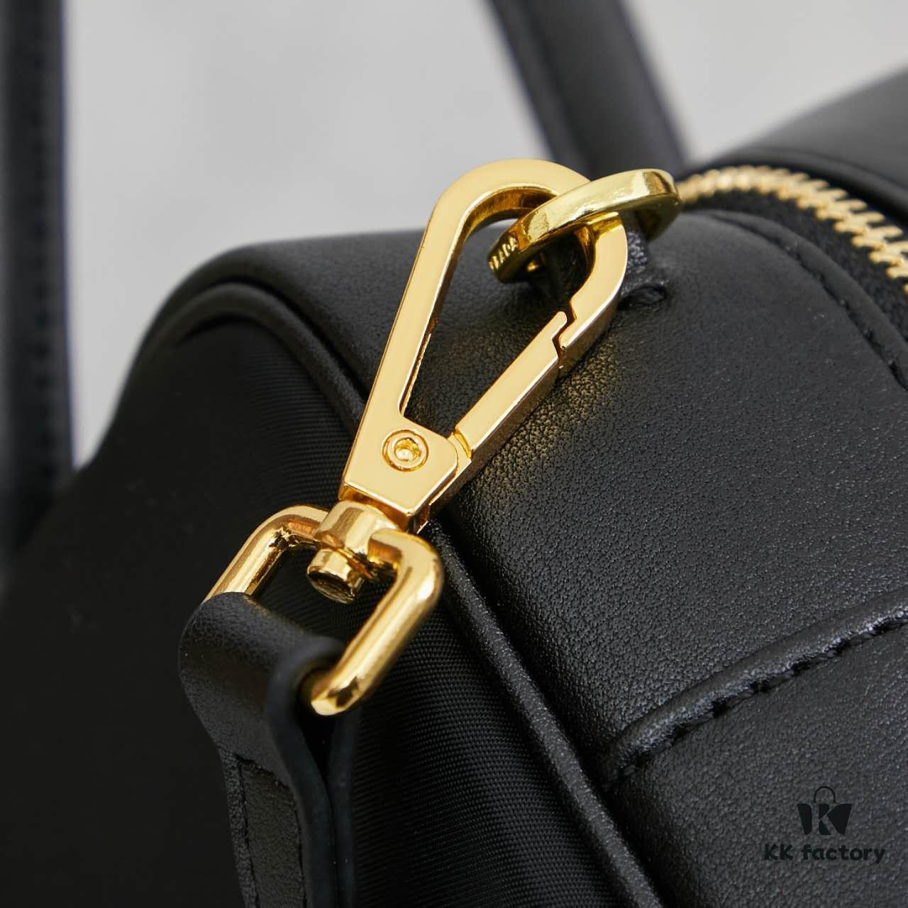 Prada 2024 Fall/Winter Black Re-Nylon and Leather Lock Detail Shoulder Bag