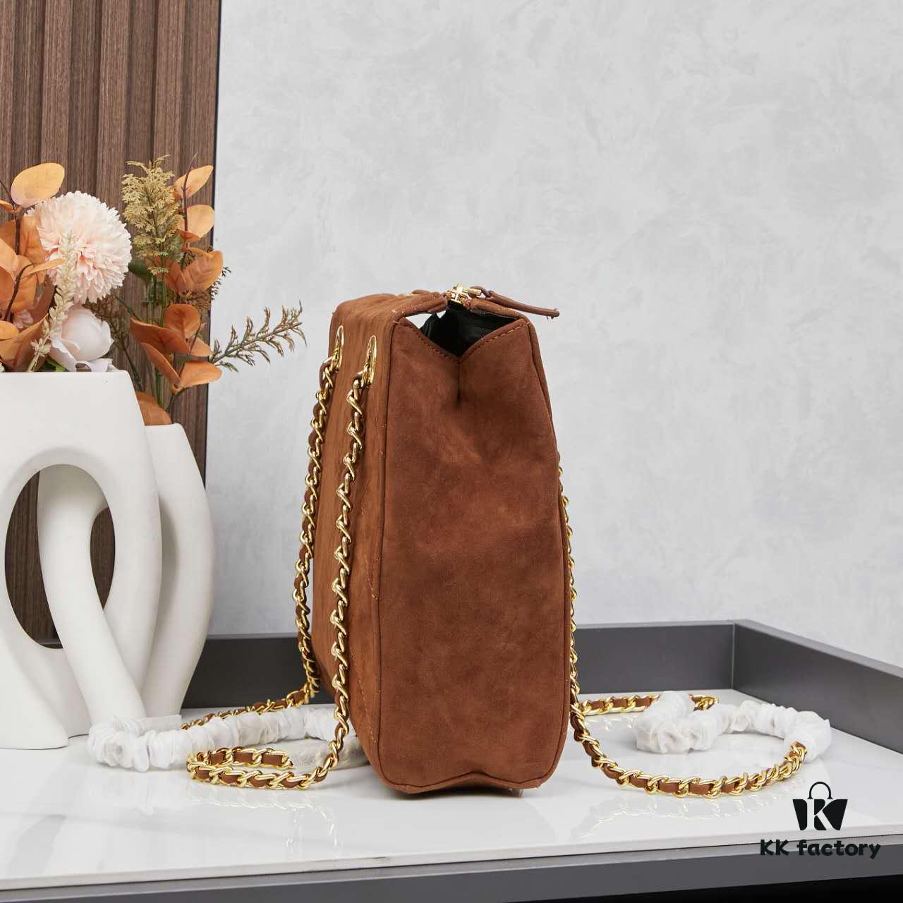 Prada Brown Suede Chain Shoulder Bag with Box - Daily Vintage