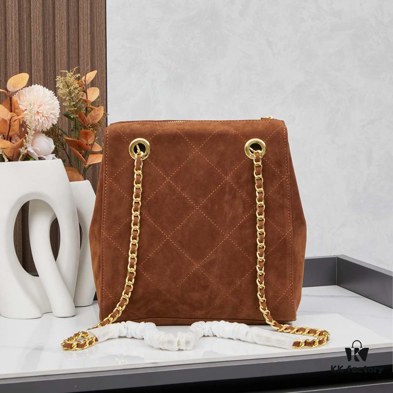 Prada Brown Suede Chain Shoulder Bag with Box - Daily Vintage