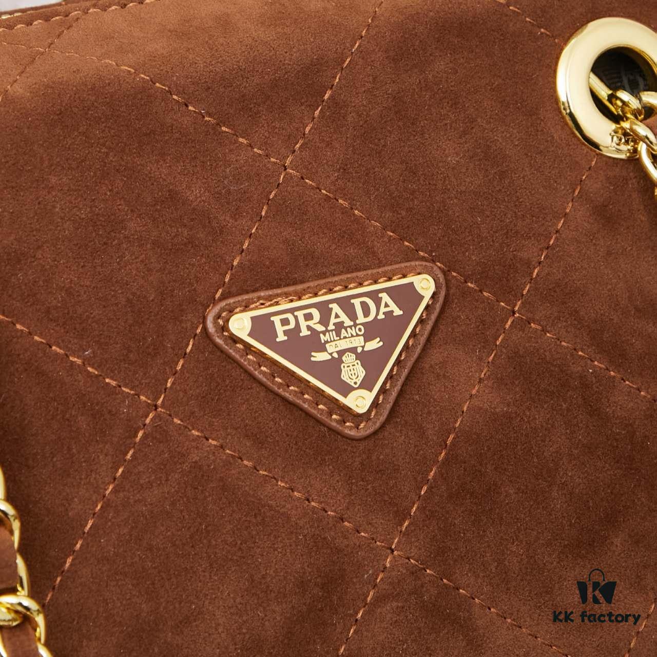 Prada Brown Suede Chain Shoulder Bag with Box - Daily Vintage