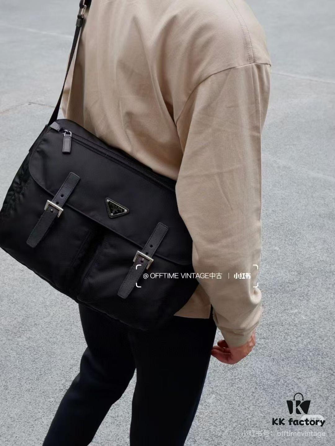 Prada Nylon Parachute Large Messenger Bag with Box