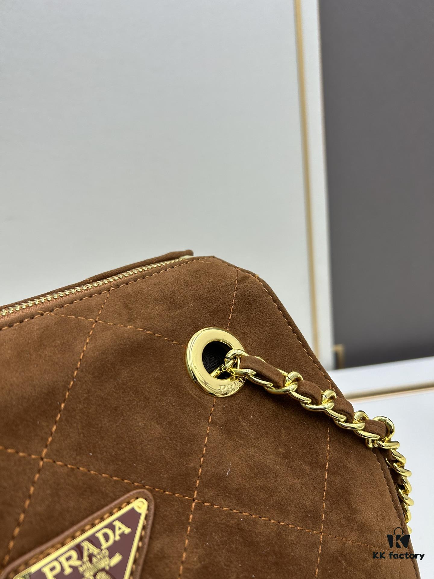 Prada Brown Suede Chain Shoulder Bag with Box - Daily Vintage