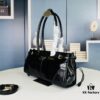 PRADA New Arrival Vintage Style Black Waxed Leather Handbag - Top Grain Leather, Size 32x15x11, Model No. 426