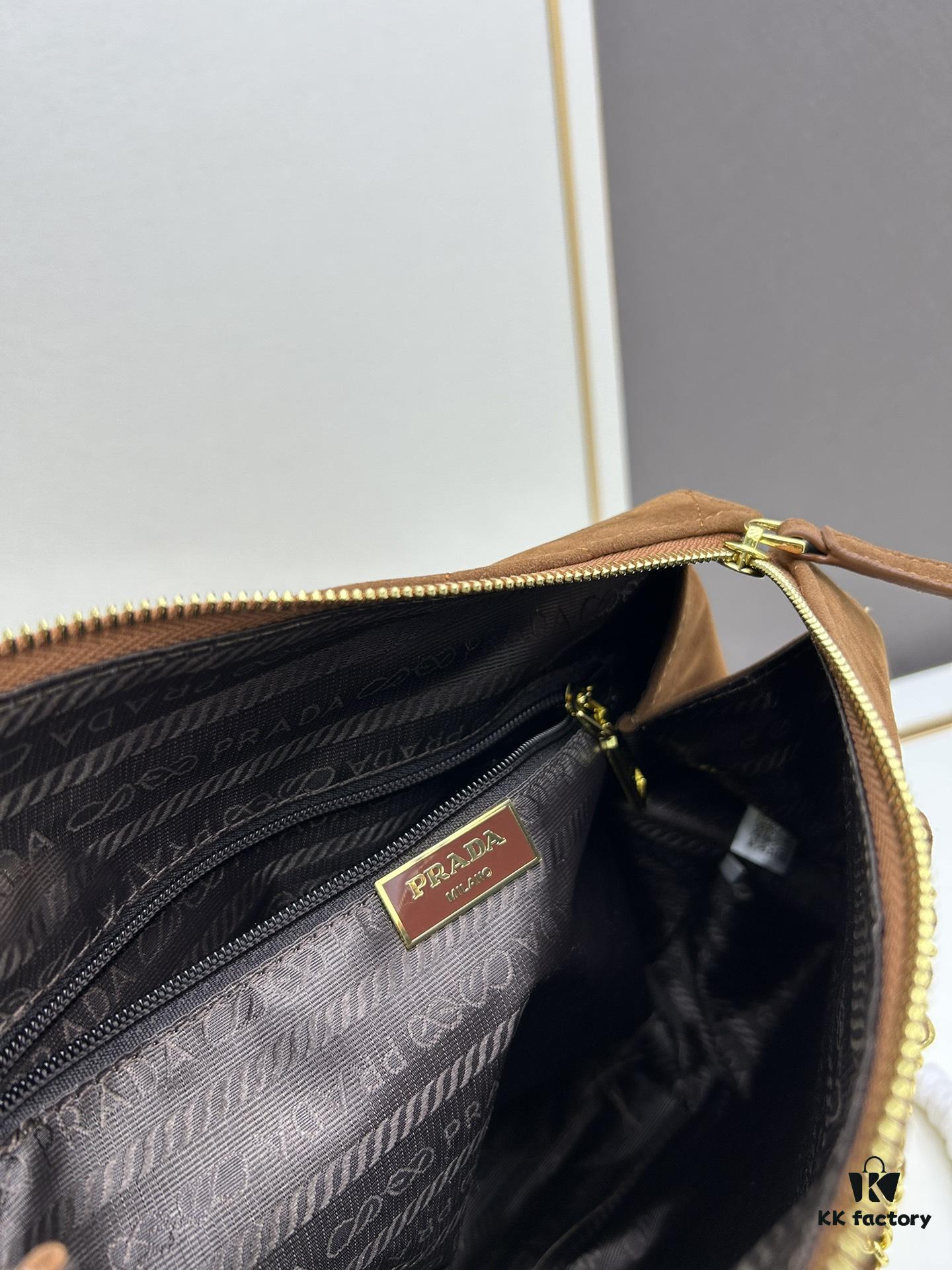 Prada Brown Suede Chain Shoulder Bag with Box - Daily Vintage