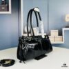 PRADA New Arrival Vintage Style Black Waxed Leather Handbag - Top Grain Leather, Size 32x15x11, Model No. 426