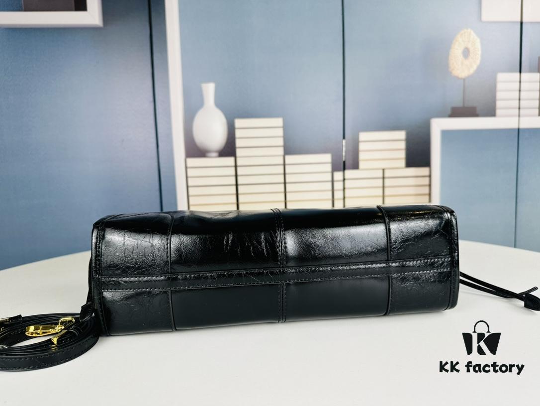 PRADA New Arrival Vintage Style Black Waxed Leather Handbag - Top Grain Leather, Size 32x15x11, Model No. 426