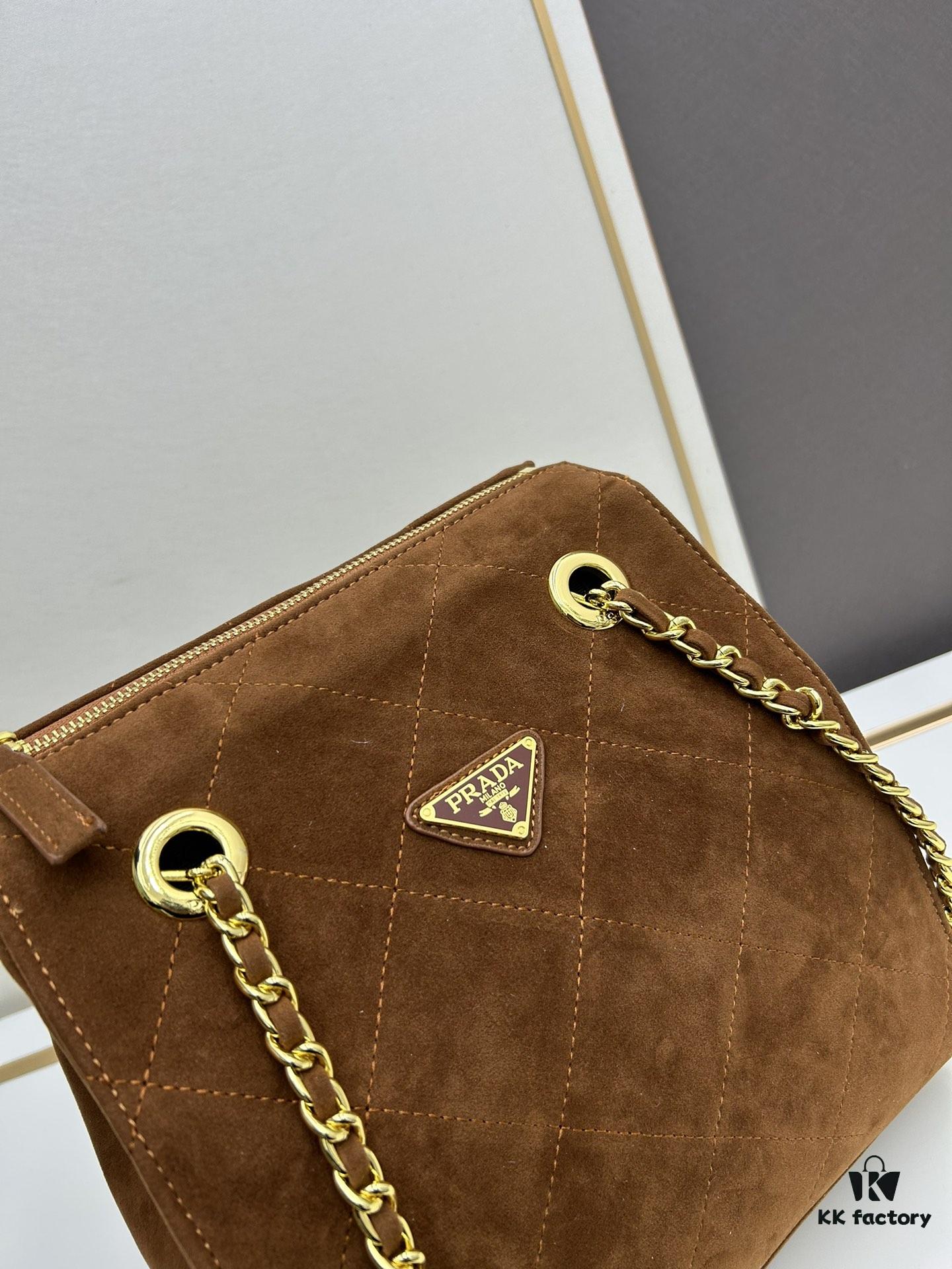 Prada Brown Suede Chain Shoulder Bag with Box - Daily Vintage