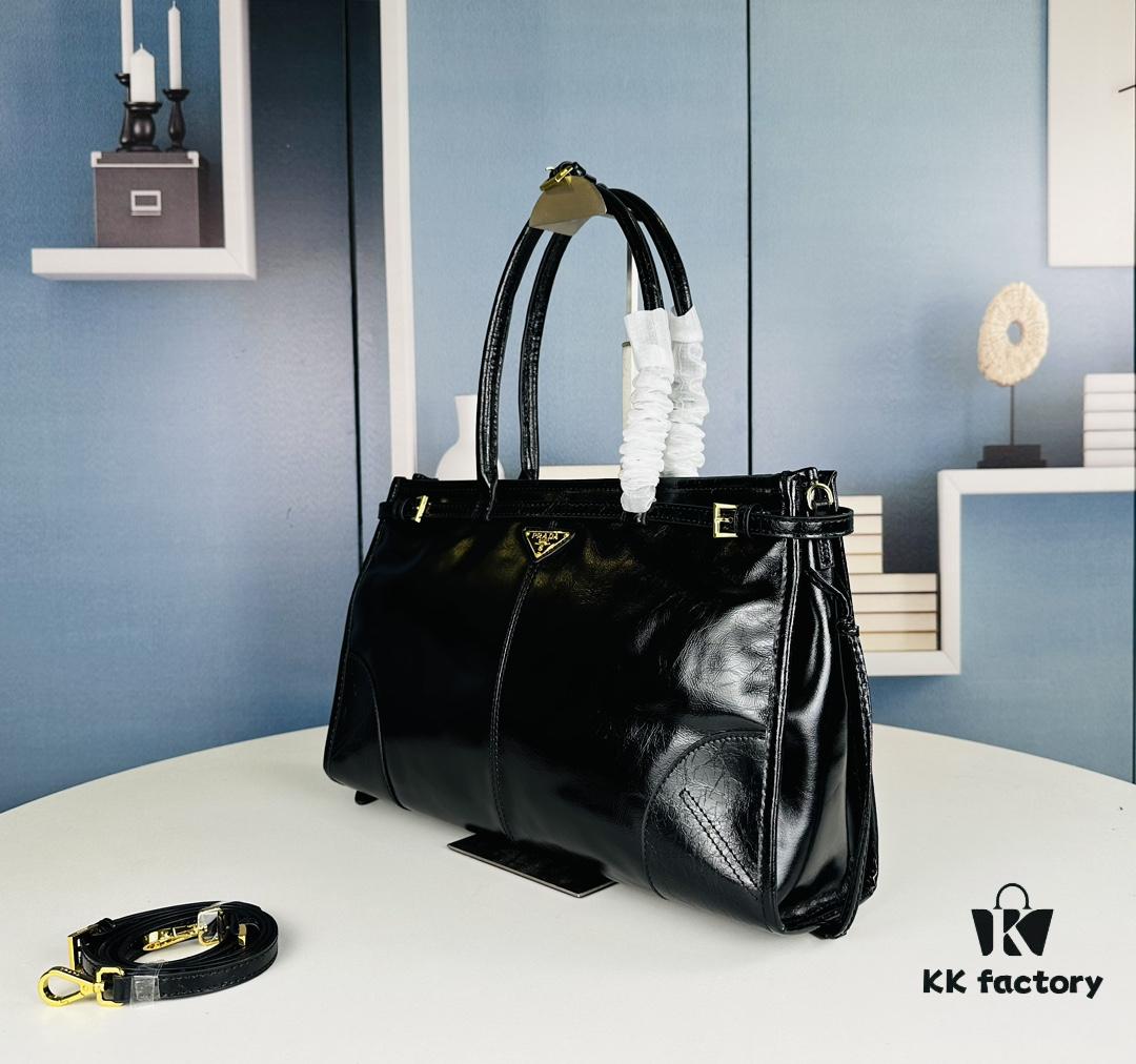 Top-grain leather, size 38x24x12, model number 446. Prada's recent unboxing joy