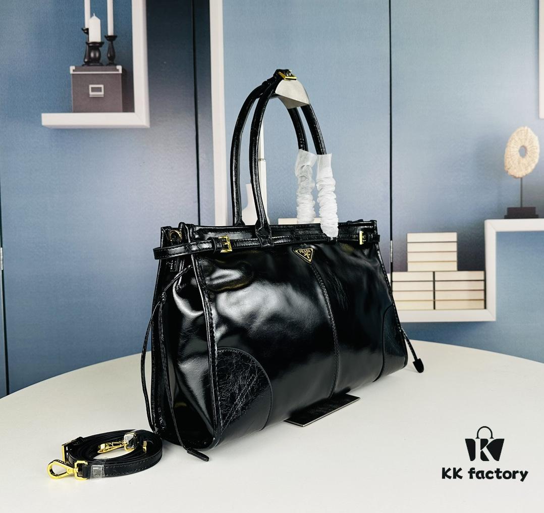 Top-grain leather, size 38x24x12, model number 446. Prada's recent unboxing joy