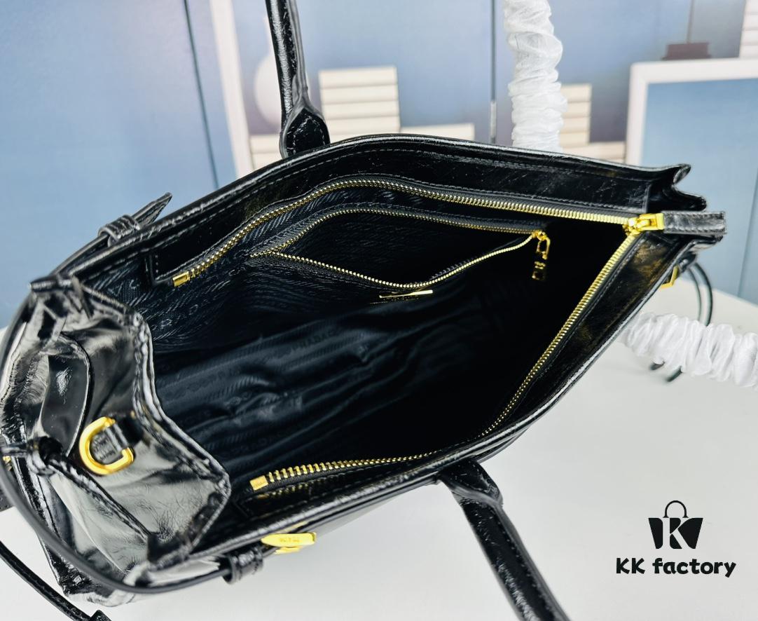 Top-grain leather, size 38x24x12, model number 446. Prada's recent unboxing joy