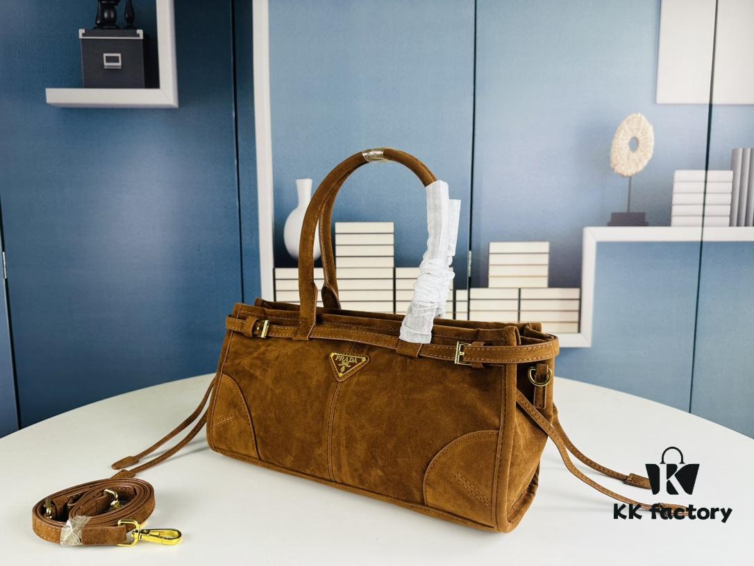 Matte Finish, Size 32x15x11, Model No. 2452 [PRADA New Arrival] Retro-Style Black Waxed Leather Handbag