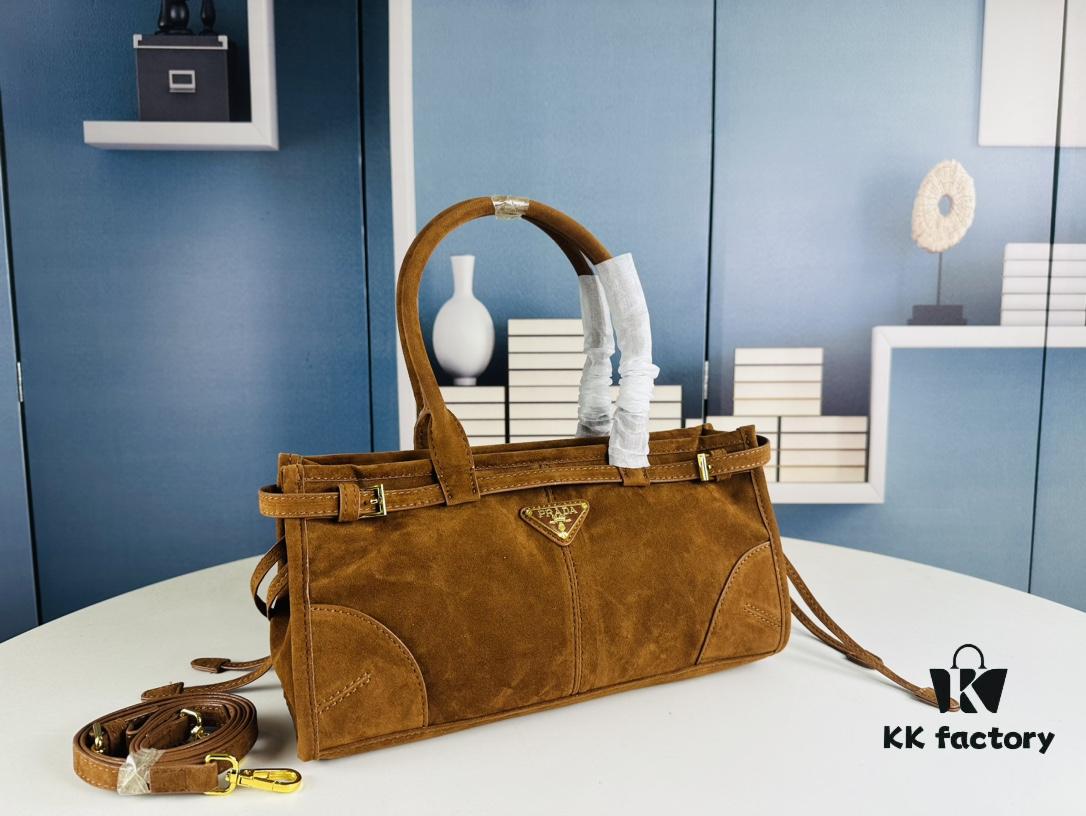 Matte Finish, Size 32x15x11, Model No. 2452 [PRADA New Arrival] Retro-Style Black Waxed Leather Handbag