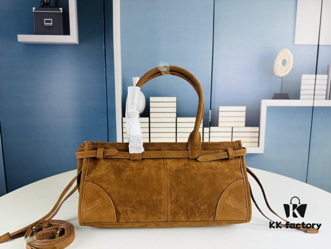 Matte Finish, Size 32x15x11, Model No. 2452 [PRADA New Arrival] Retro-Style Black Waxed Leather Handbag