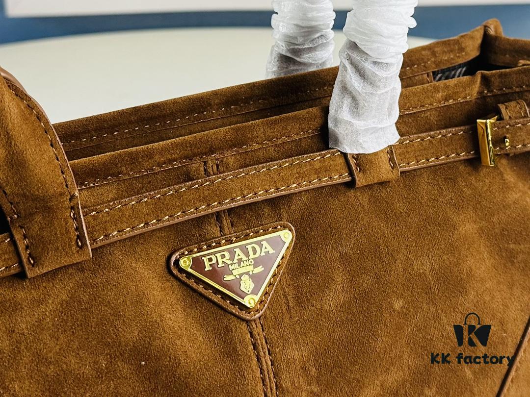 Matte Finish, Size 32x15x11, Model No. 2452 [PRADA New Arrival] Retro-Style Black Waxed Leather Handbag