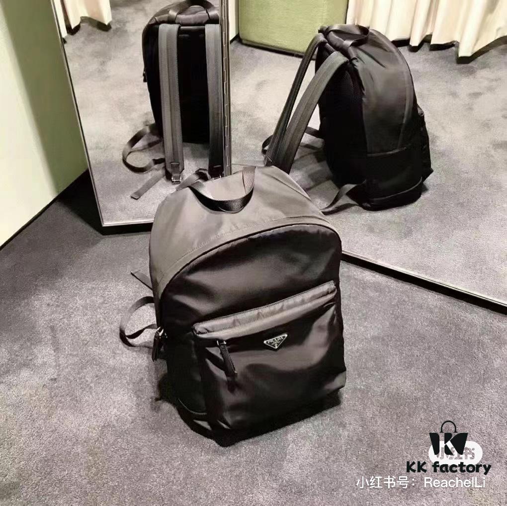 Prada Men's Black Parachute Nylon Backpack, Stylish Design with Inverted Triangle Logo, Lightweight, Spacious and Waterproof