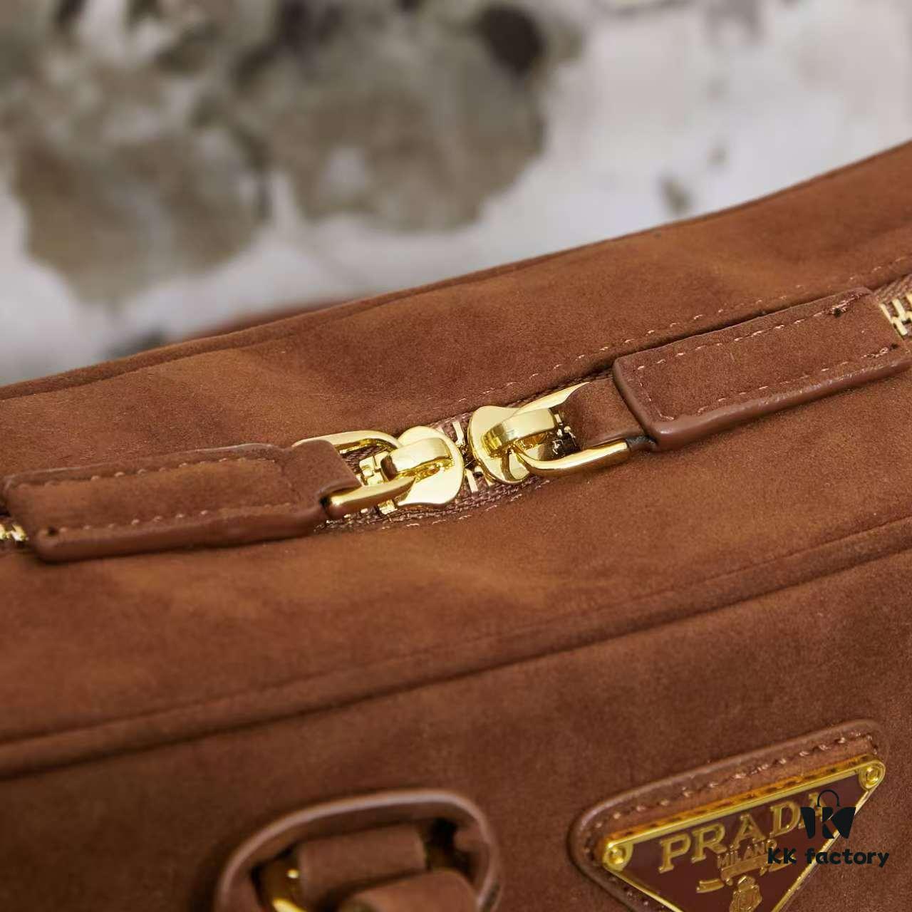 Vintage Prada Suede Bag with Box and Long Handle, Retro Merlot Style