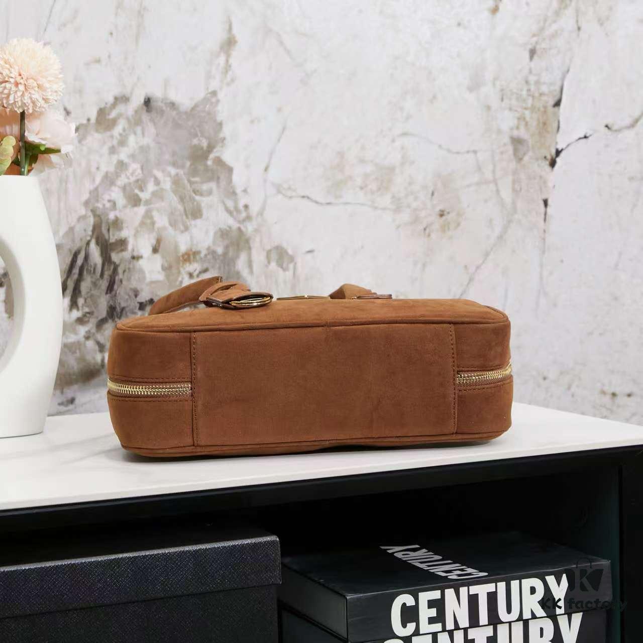 Vintage Prada Suede Bag with Box and Long Handle, Retro Merlot Style