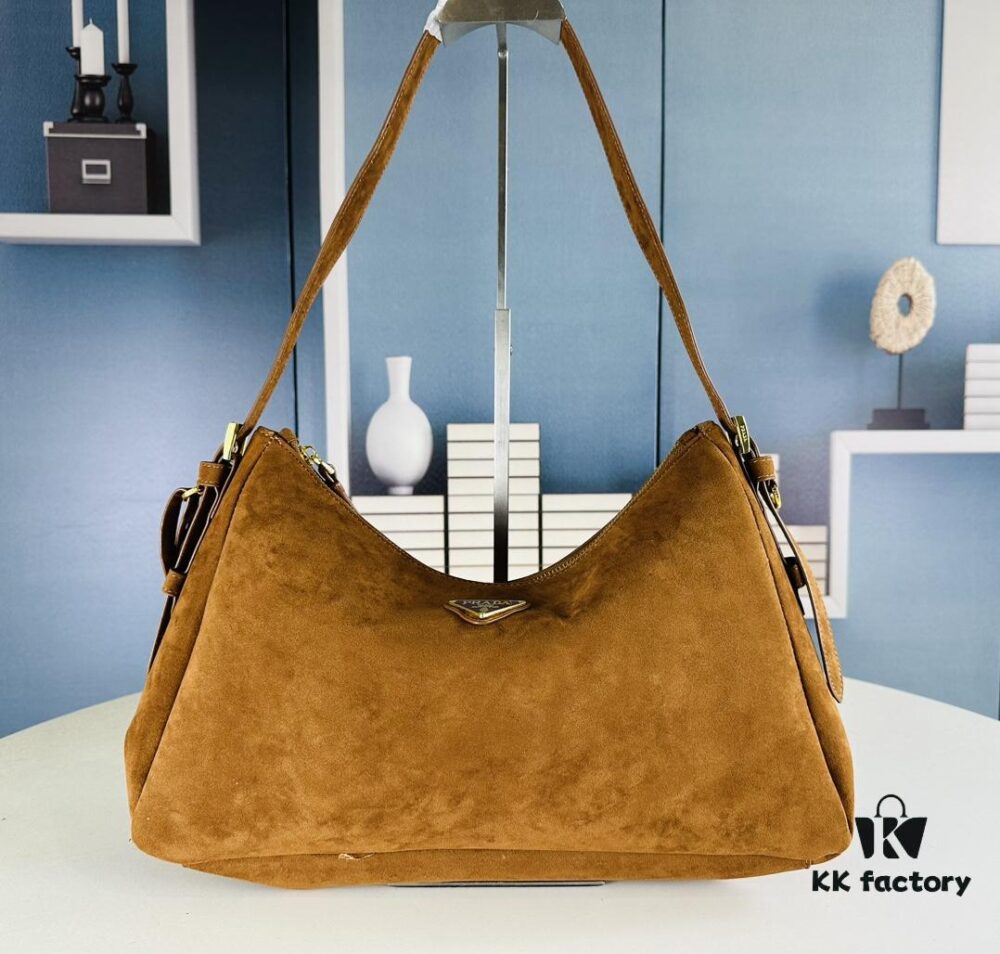 Prada Suede Underarm New Bag | Prada Aimee Bag 2024 Fall/Winter Collection Model No. 2460 with Box, Size 37x24x9