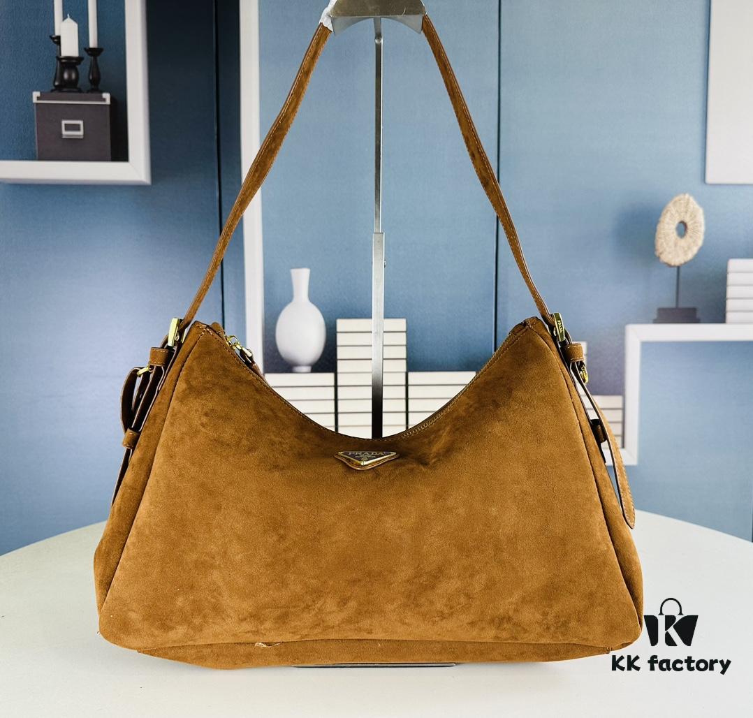 Prada Suede Underarm New Bag | Prada Aimee Bag 2024 Fall/Winter Collection Model No. 2460 with Box, Size 37x24x9