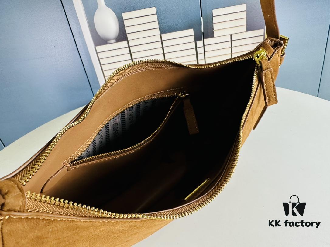 Prada Suede Underarm New Bag | Prada Aimee Bag 2024 Fall/Winter Collection Model No. 2460 with Box, Size 37x24x9