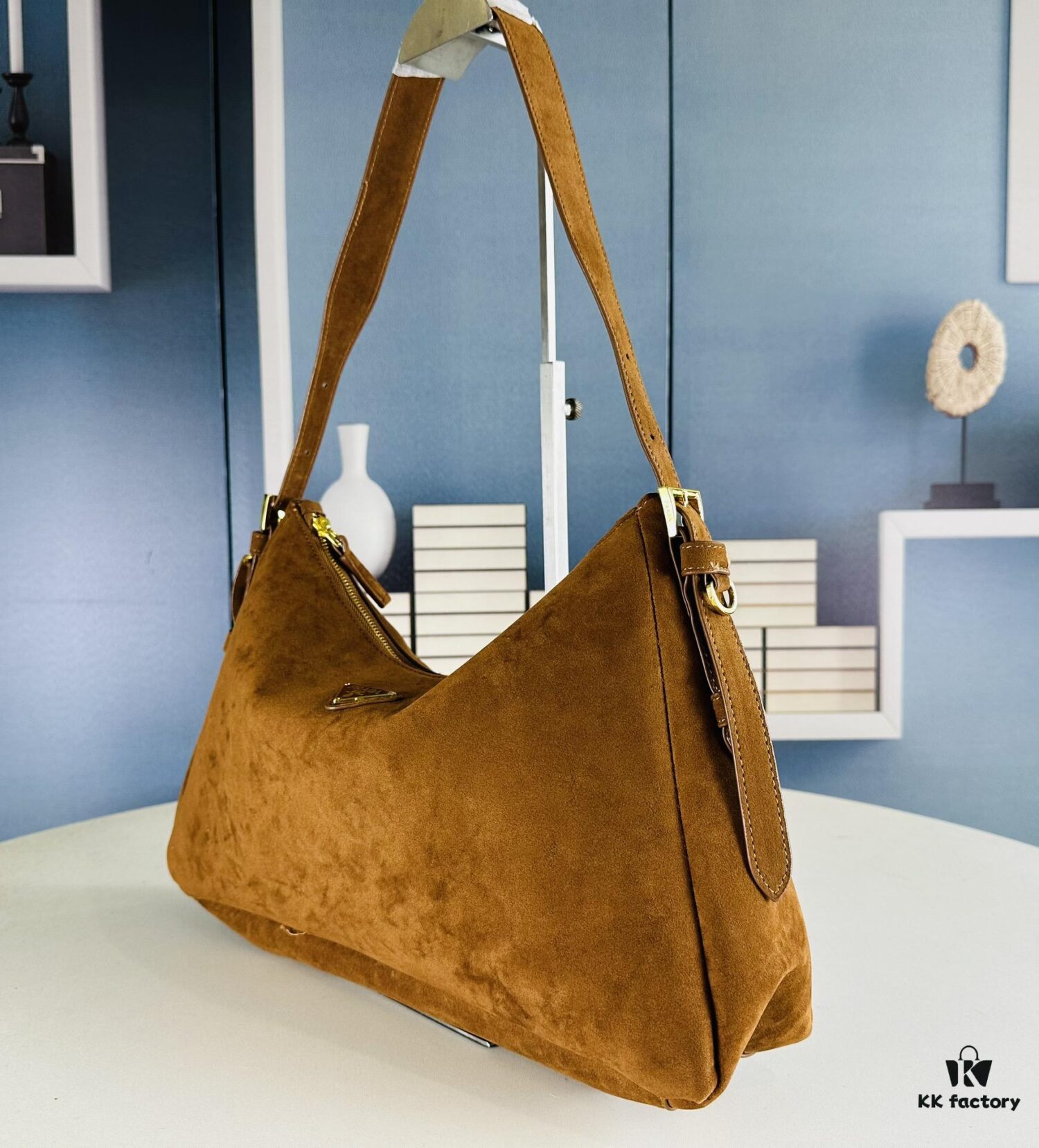 Prada Suede Underarm New Bag | Prada Aimee Bag 2024 Fall/Winter Collection Model No. 2460 with Box, Size 37x24x9