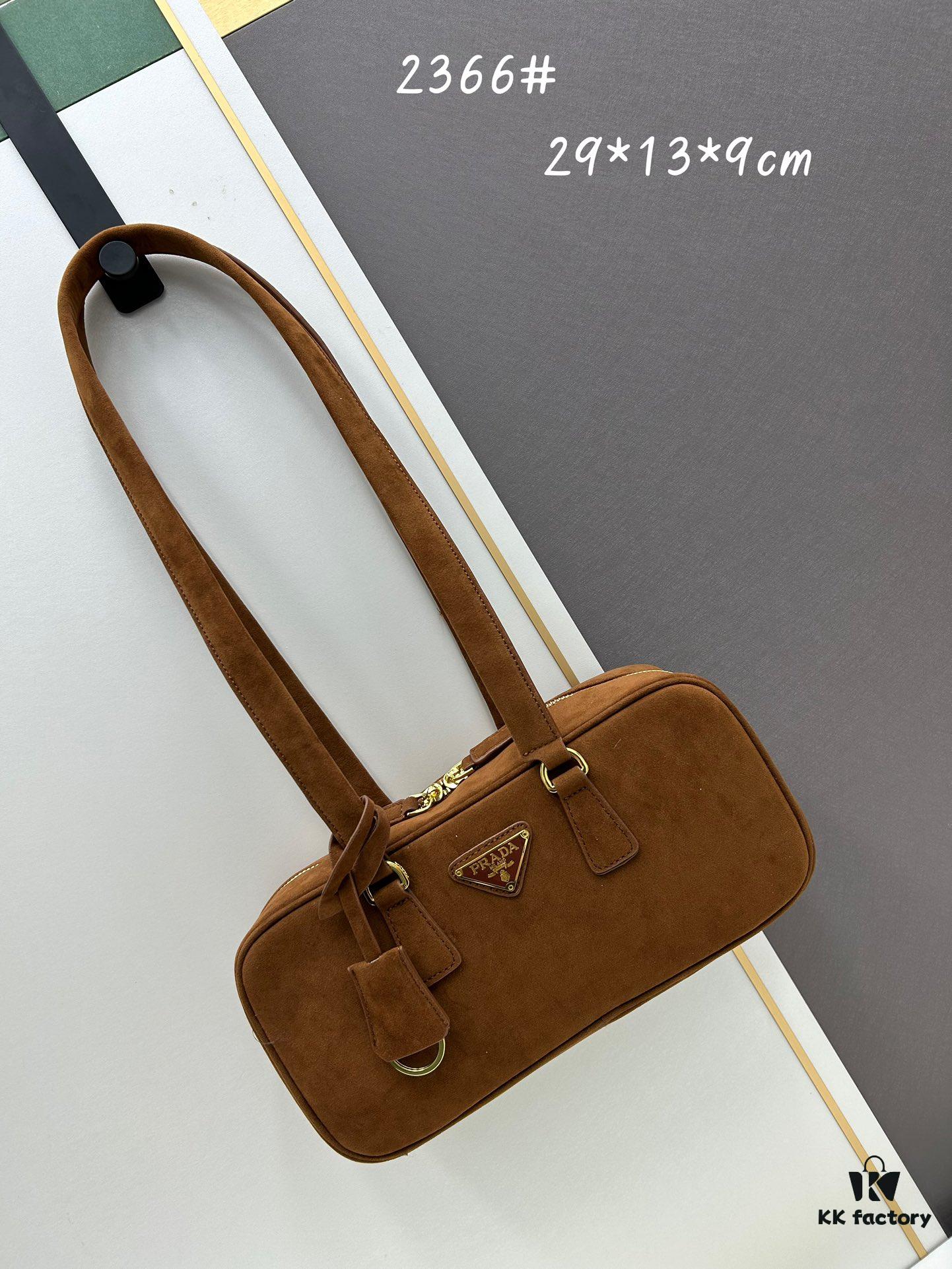 Vintage Prada Suede Bag with Box and Long Handle, Retro Merlot Style