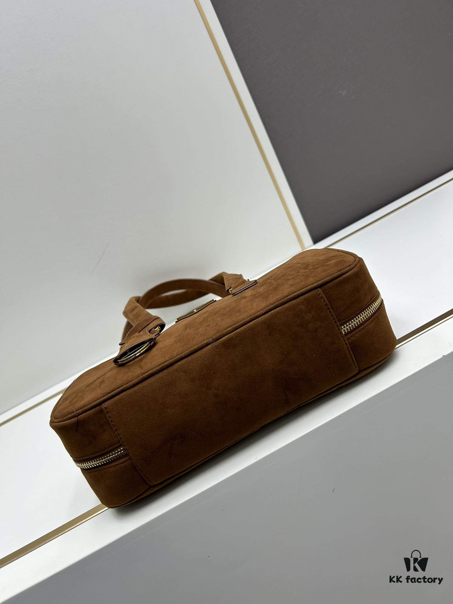 Vintage Prada Suede Bag with Box and Long Handle, Retro Merlot Style