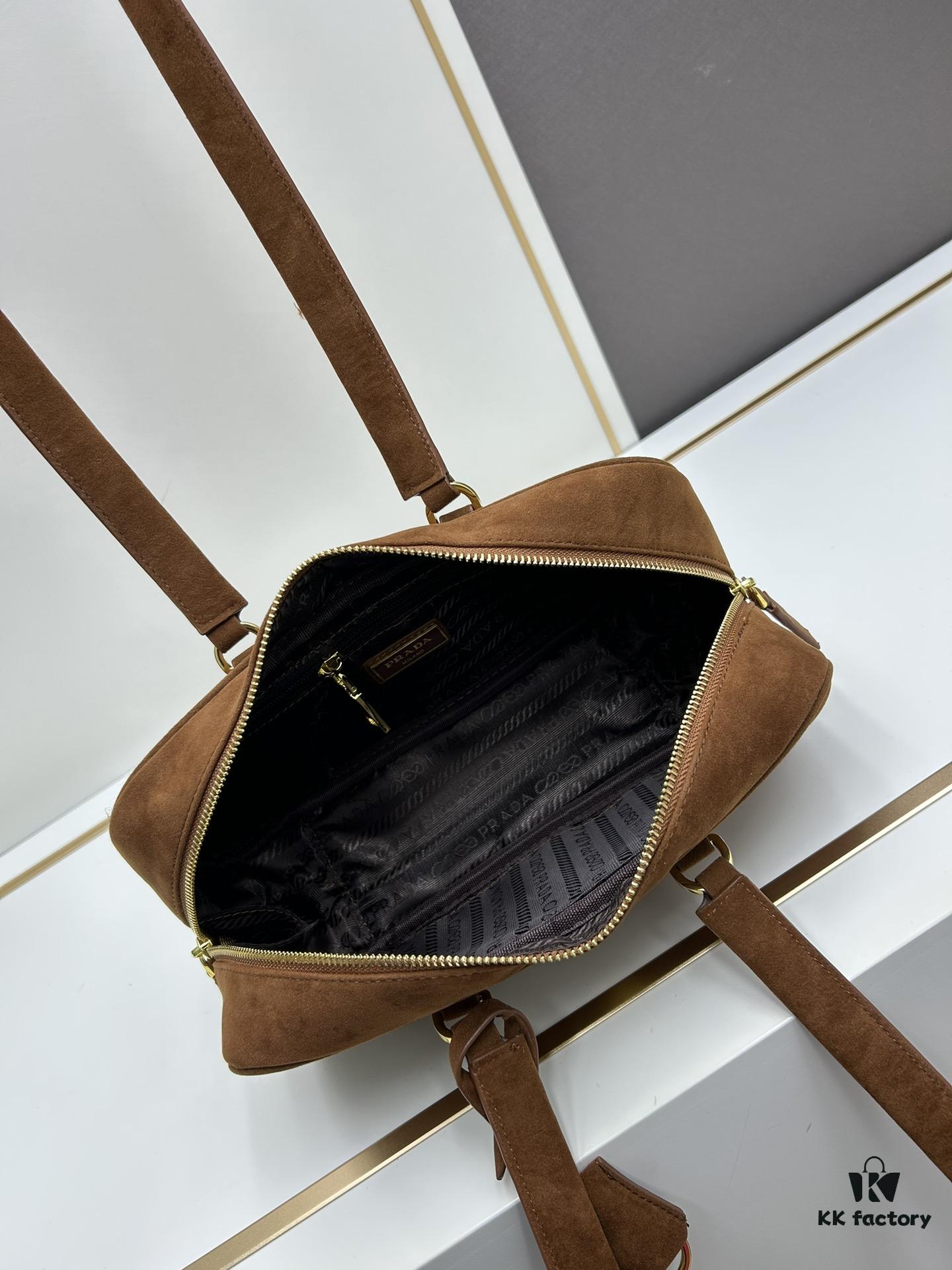 Vintage Prada Suede Bag with Box and Long Handle, Retro Merlot Style